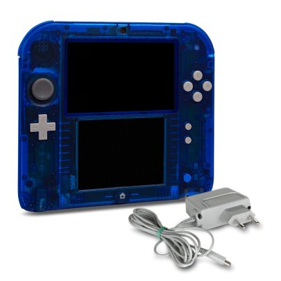 Nintendo 2DS Konsole in Transparent Blau + Ladekabel #22A