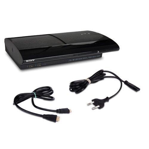 PS3 Konsole Super Slim 12 GB Modell Nr. Cech-4004A in Schwarz + HDMI + Stromkabel + 2 original Controller in OVP