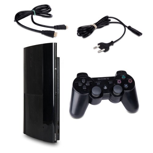 PS3 Konsole Super Slim 500 GB Modell Nr. Cech-4204C in Schwarz + Stromkabel + HDMI + Controller
