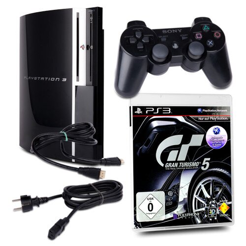 PS3 Konsole Fat 40 GB Modell Nr. Cechh04 in Schwarz + HDMI + Ladekabel + original Controller + Spiel Gran Turismo 5