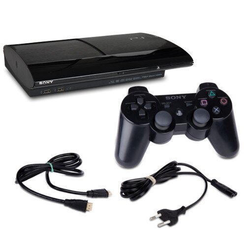 PS3 Konsole Super Slim 12 GB Modell Nr. Cech-4304A in Schwarz mit Kabel + Controller mit Kabel