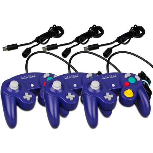3 original Nintendo Gamecube Controller Lila Purple + 3 Controller Verlängerungen