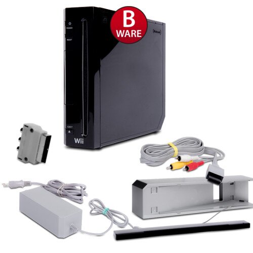 Wii Konsole in Schwarz (B-Ware) #10 + alle Kabel + Sensorleiste + Standfuss ohne Controller