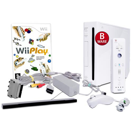 Wii Konsole in Weiss (B-Ware) #20 + alle Kabel + Nunchuk + Fernbedienung + Spiel Wii Play