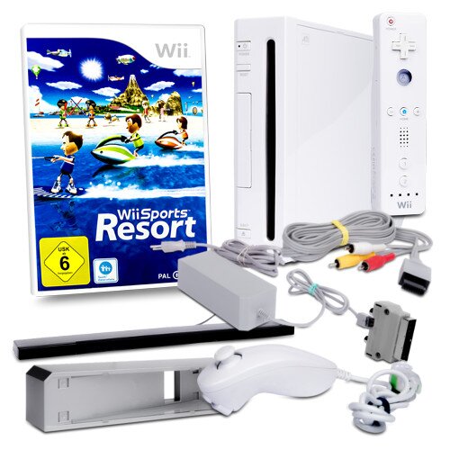 Nintendo Wii Konsole (Rvl 101) in Weiss #40S + alle Kabel + Nunchuk + Fernbedienung + Spiel Wii Sports Resort