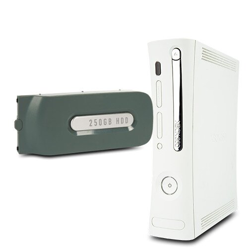 Xbox 360 Konsole Jasper 12,1A HDMI Fat Weiss #3 + 250 GB Festplatte ohne Kabel