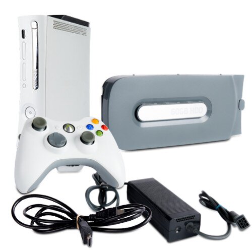 Xbox 360 Konsole Falcon 14,2A Fat Weiss #2 + 60 GB + alle Kabel + Controller