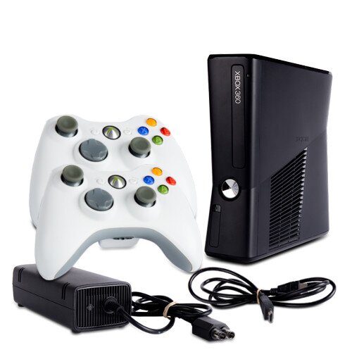 Xbox 360 Konsole Corona Slim Schwarz #5 + Kabel + HDMI + 2 Controller Weiss