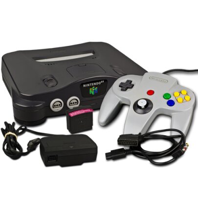 N64 Nintendo 64 Konsole in Schwarz mit Controller und...