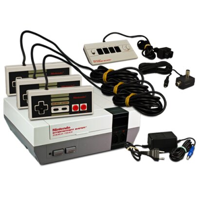 NES Konsole + 3 Controller + Kabel + Four Score Adapter -...