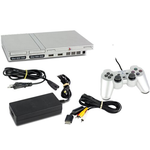 PS2 Konsole Slim Line in Silber + original Controller + alle Kabel