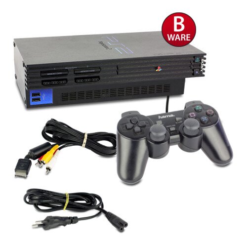 PS2 Konsole Fat in Schwarz (B-Ware) #50B + Ähnlicher Controller + alle Kabel