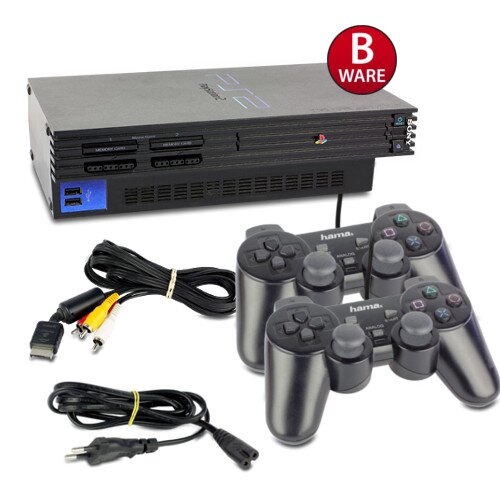 PS2 Konsole Fat in Schwarz (B-Ware) #50B + 2 Ähnlicher Controller + alle Kabel