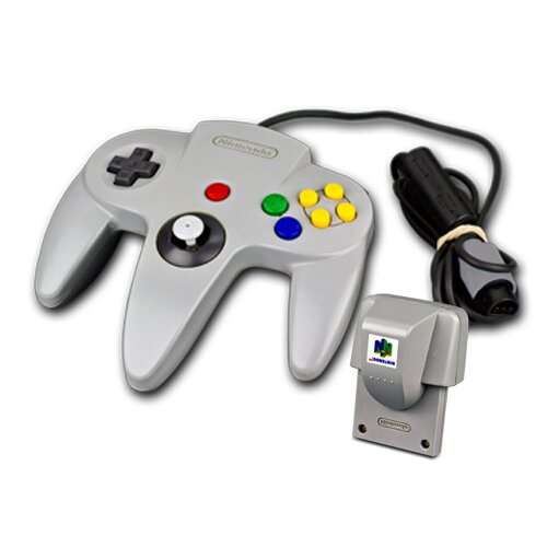 N64 Controller unausgeleiert in Grau + Rumble Pak