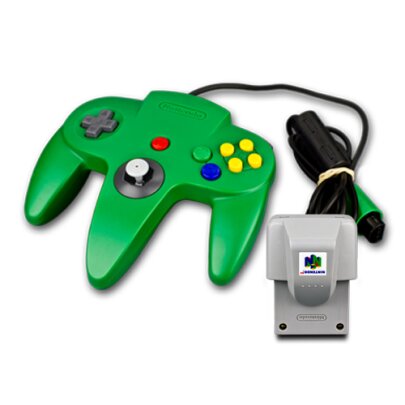N64 Controller unausgeleiert in Grün + Rumble Pak