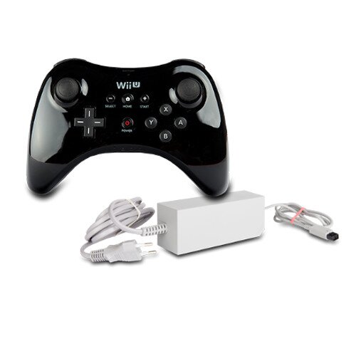 ORIGINAL NINTENDO Wii U WII-U PRO CONTROLLER in SCHWARZ + ORIG. USB LADEKABEL GRAU