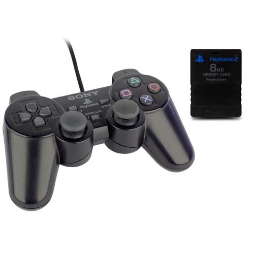 Original Playstation 2 Controller - Pad in Schwarz + original 8 Mb Memory Card in Schwarz Ps2