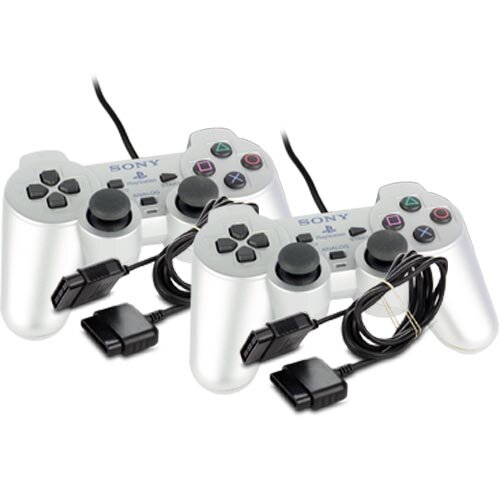2 original Playstation 2 Controller - Pads in Silber - PS2 + 2 Controller Verlängerungen
